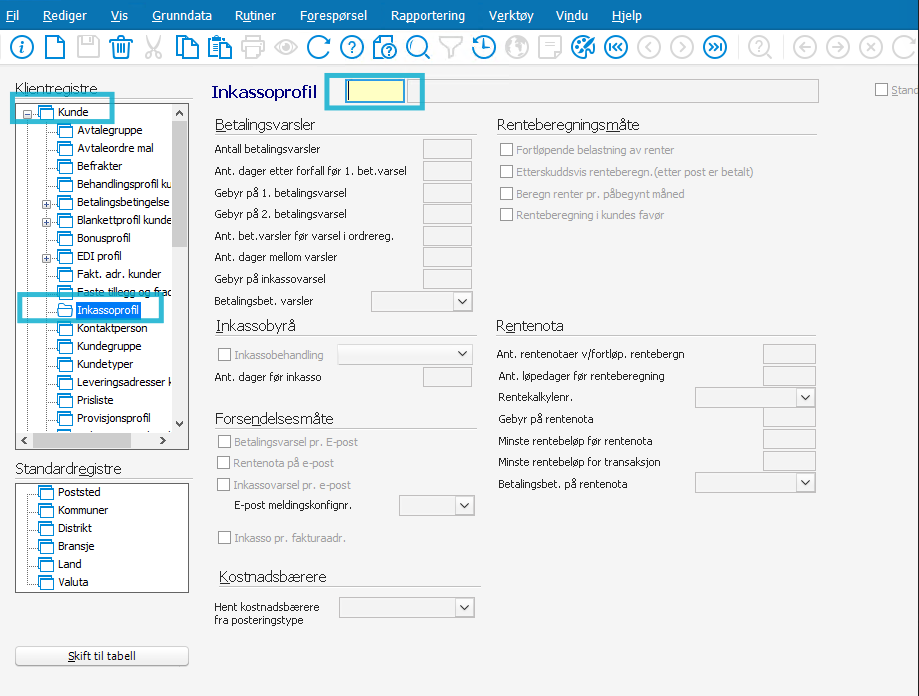 registrer inkassoprofil
