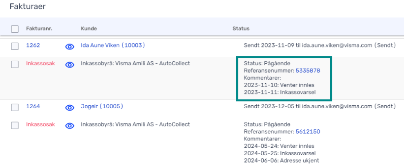 faktura sendt til AutoCollect