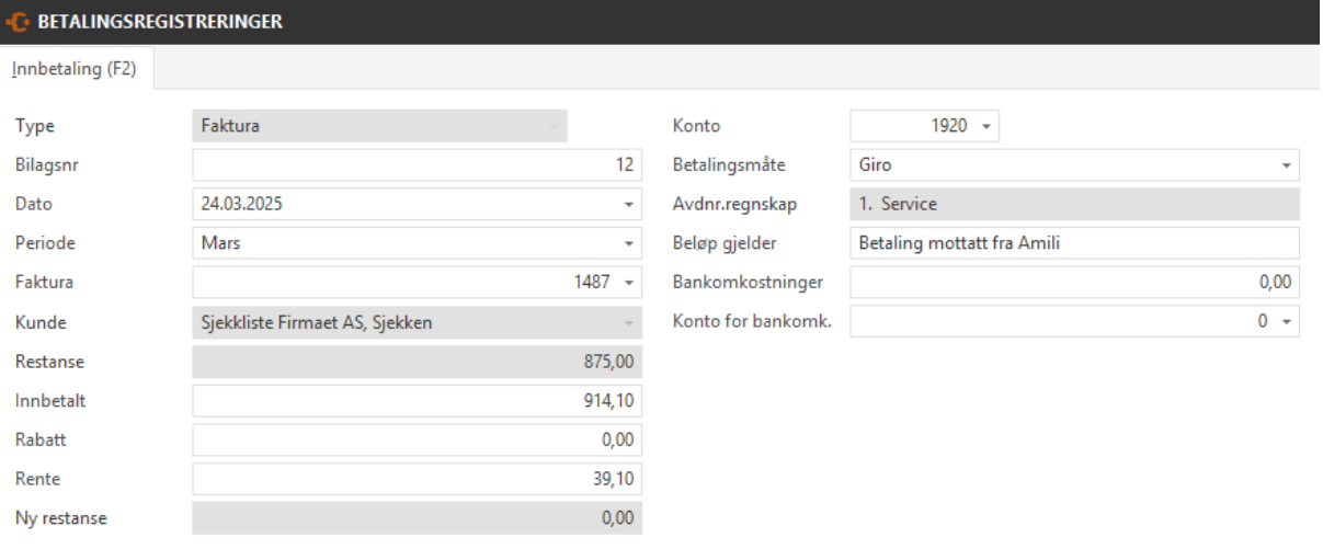Innbetaling etter purring