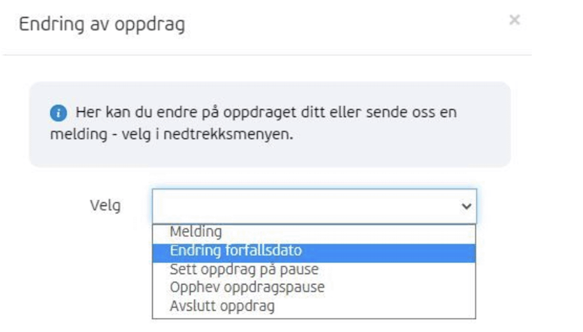 Endring av oppdrag i Tripletex